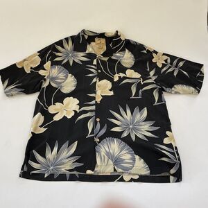 VINTAGE MENS JAMAICA JAXX BLACK ALL OVER FLORAL PRINT 100% SILK HAWAIIAN SHIRT L